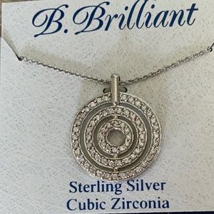 NWT B.BRILLIANT silver & CZ pendant 18” necklace